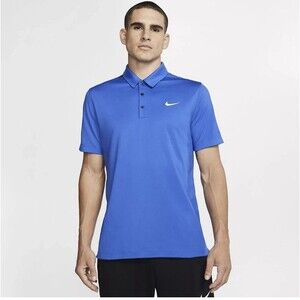 Nike Dri-Fit Polo Shirt Men’s XL  Blue Swish Logo Golf Sports Activewear